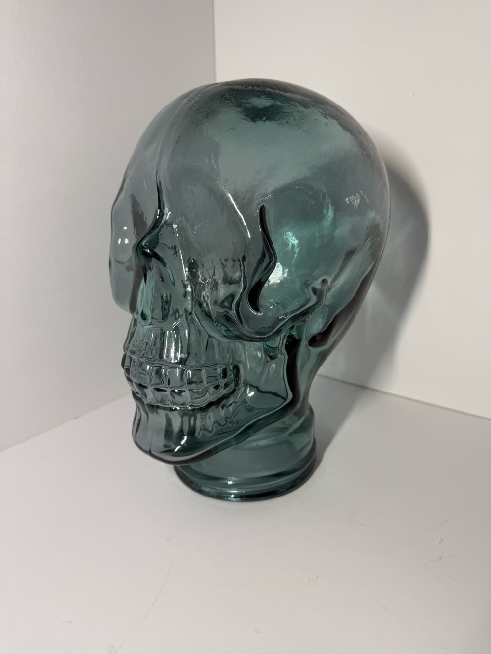 Huge Solid Glass Skull Decorative Sculpture - Green Blue - Picture 6 of 10